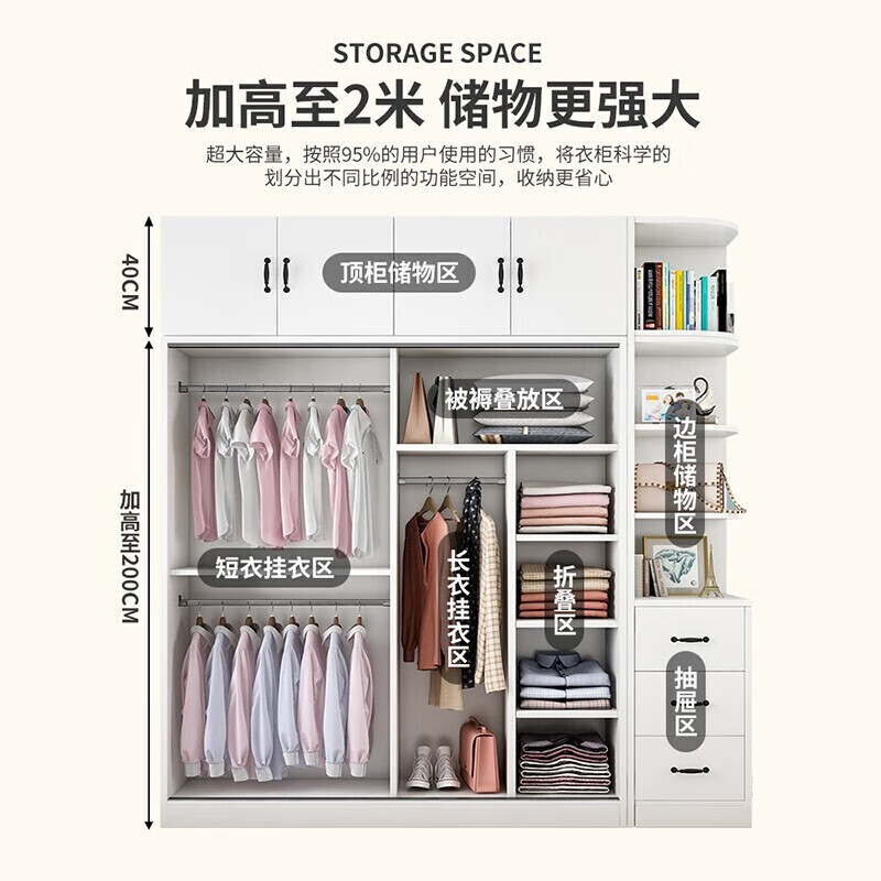 CVOY supports customization of solid wood wardrobe 60 deep, bedroom wardrobe sliding door, customizable large wardrobe, three doors, 180 main cabinet + top cabinet + corner cabinet, upgraded solid wood board, 60cm deeper