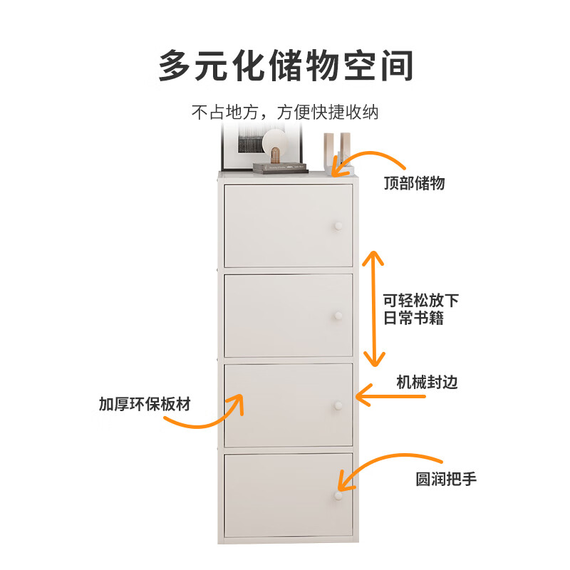 Yameile floor-standing bookshelf simple bookcase with door bedroom study balcony bay window storage small cabinet four doors