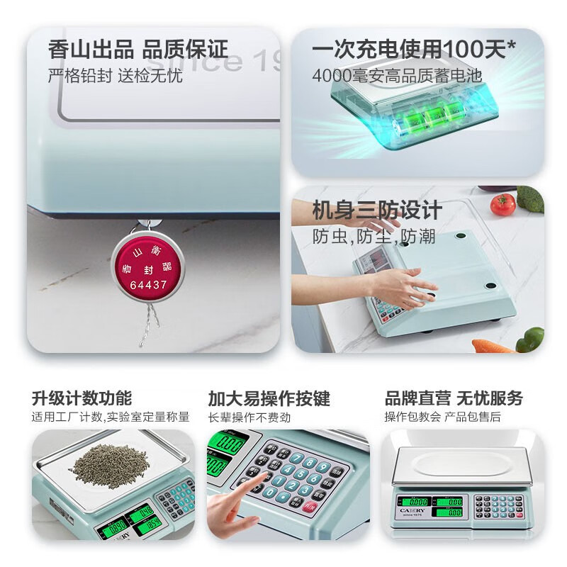 Xiangshan Electronic Scale Commercial Electronic Platform Scale Kitchen Scale High-precision Gram Weighing Vegetable Scale Counting Scale Pricing Food Scale Supermarket Market Platform Scale 30kg Concave Plate/Light Gray Blue-LCD Black Letter Indoor and Outdoor Universal