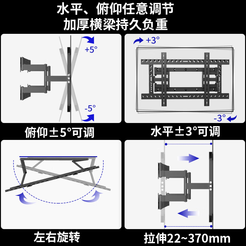 Sance ultra-thin TV large screen wall hanging telescopic rotating bracket shallow groove embedded folding shelf 2.7 cm from the wall 86/90/98/100 inches DY1029