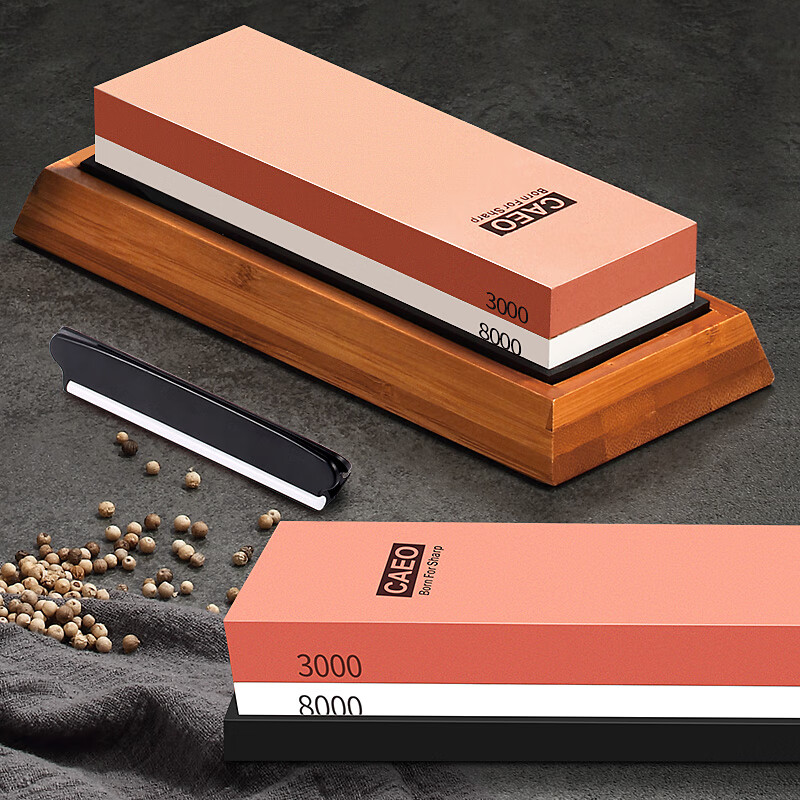 Kayue double-sided whetstone quick sharpening household kitchen knife sharpening rod 3000 mesh fine grinding/8000 mesh fine grinding white corundum double-sided whetstone + custom wooden seat + angle fixer