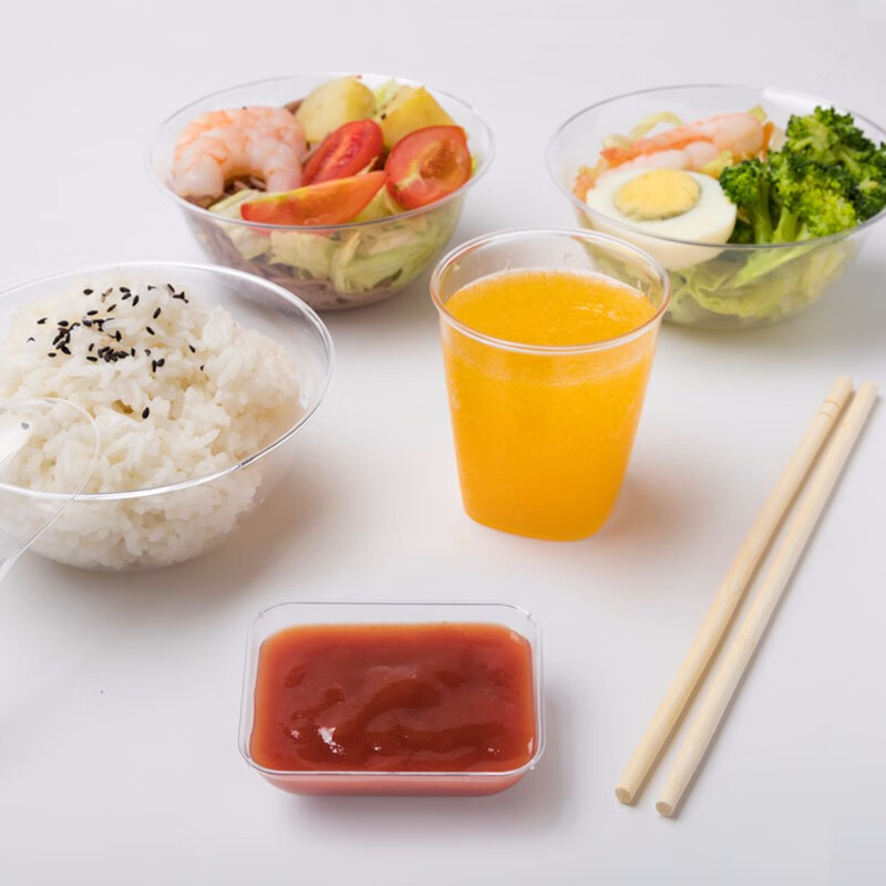 Petunia disposable crystal bowl cup set plastic plate transparent flavor plate sauce plate hard plastic hot pot rice bowl aviation bowl 400ml crystal bowl 100 pieces disposable tableware