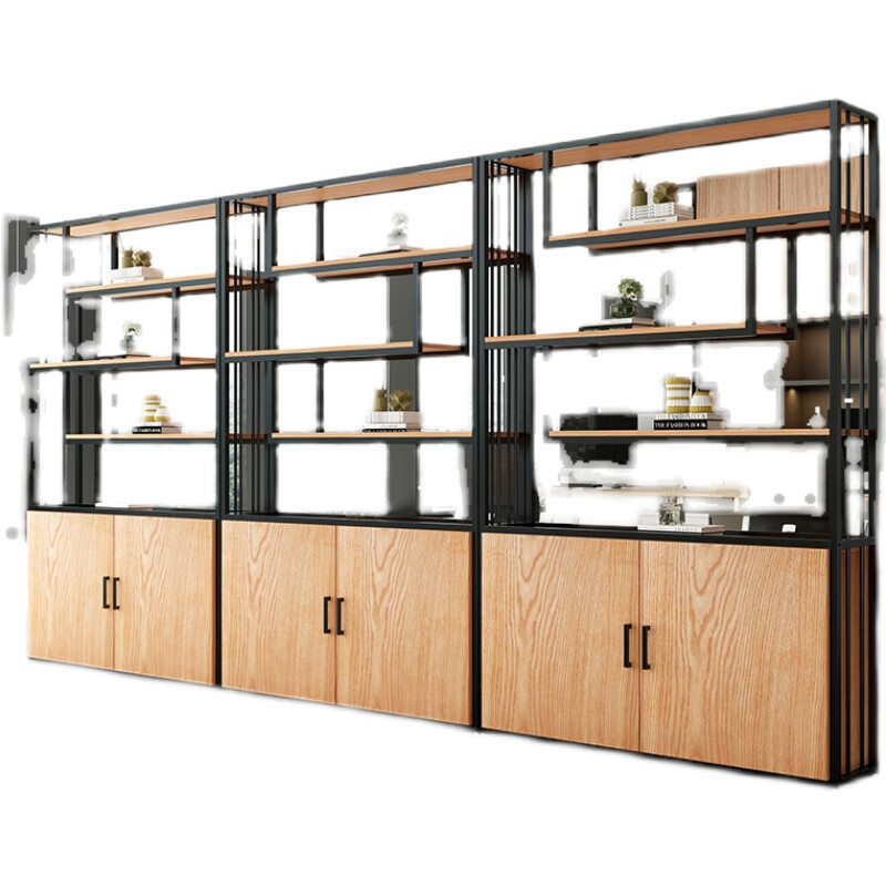 You Mansion industrial style decorative iron partition office shelf floor screen cabinet living room entrance flower shelf bookshelf simple ancient oak color 100*30*200