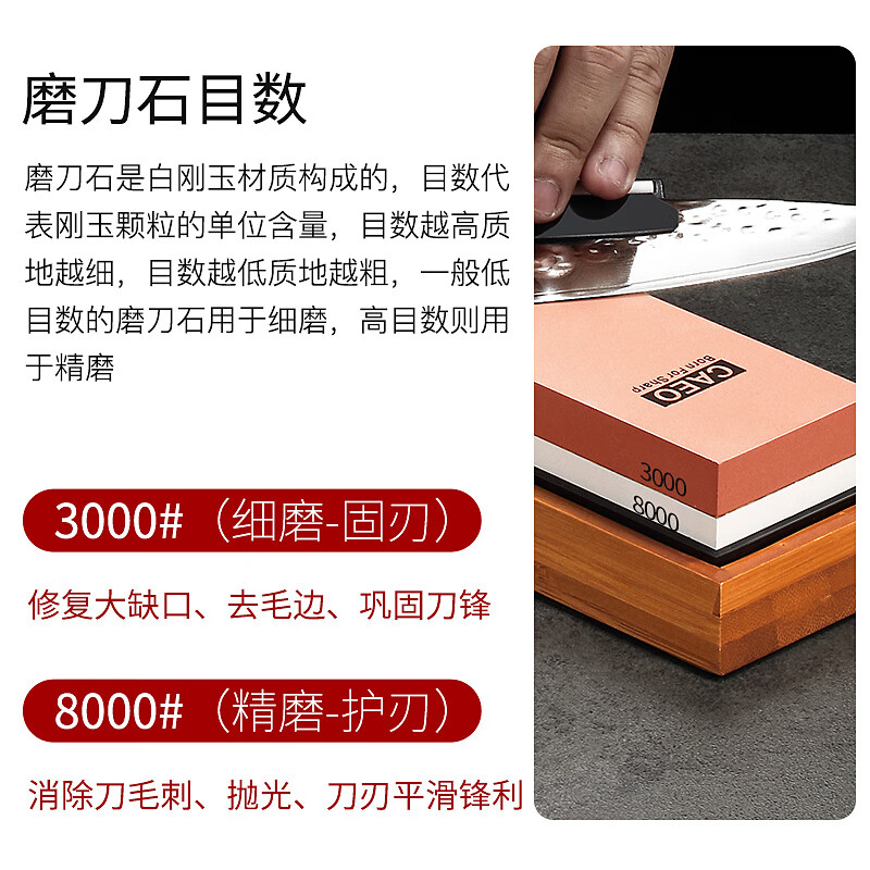 Kayue double-sided whetstone quick sharpening household kitchen knife sharpening rod 3000 mesh fine grinding/8000 mesh fine grinding white corundum double-sided whetstone + custom wooden seat + angle fixer