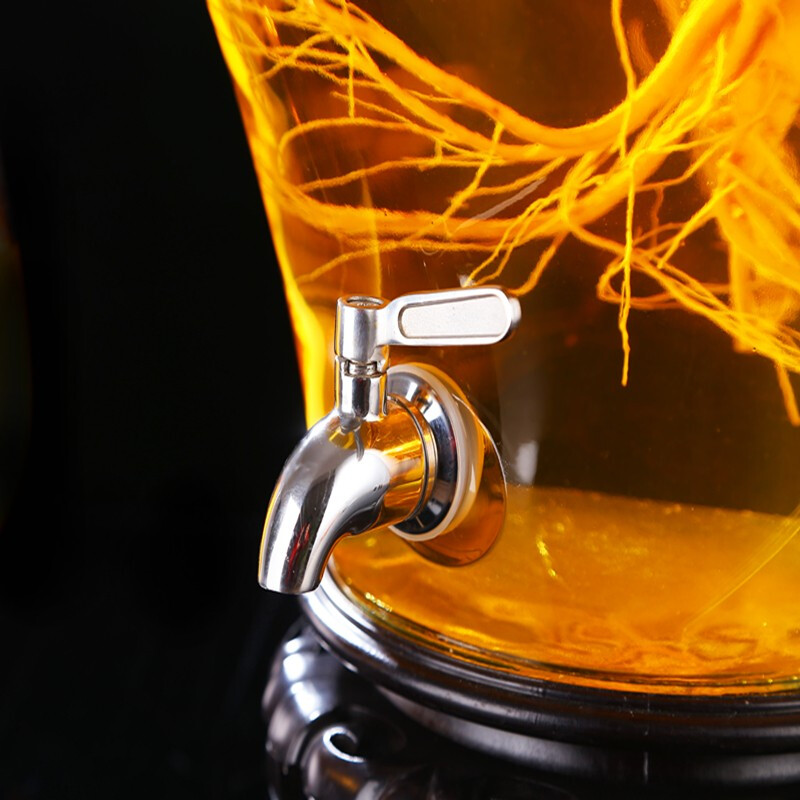 Shen Ping Eight Glass Lead-free Plus Household Wine Jar Glass Soaking Wine Bottle Faucet Soaking Wine Container Wine Jar Brewing Medicinal Wine Bottle Wine Cylinder 12 Jin General + Copper Faucet + High Base 6L