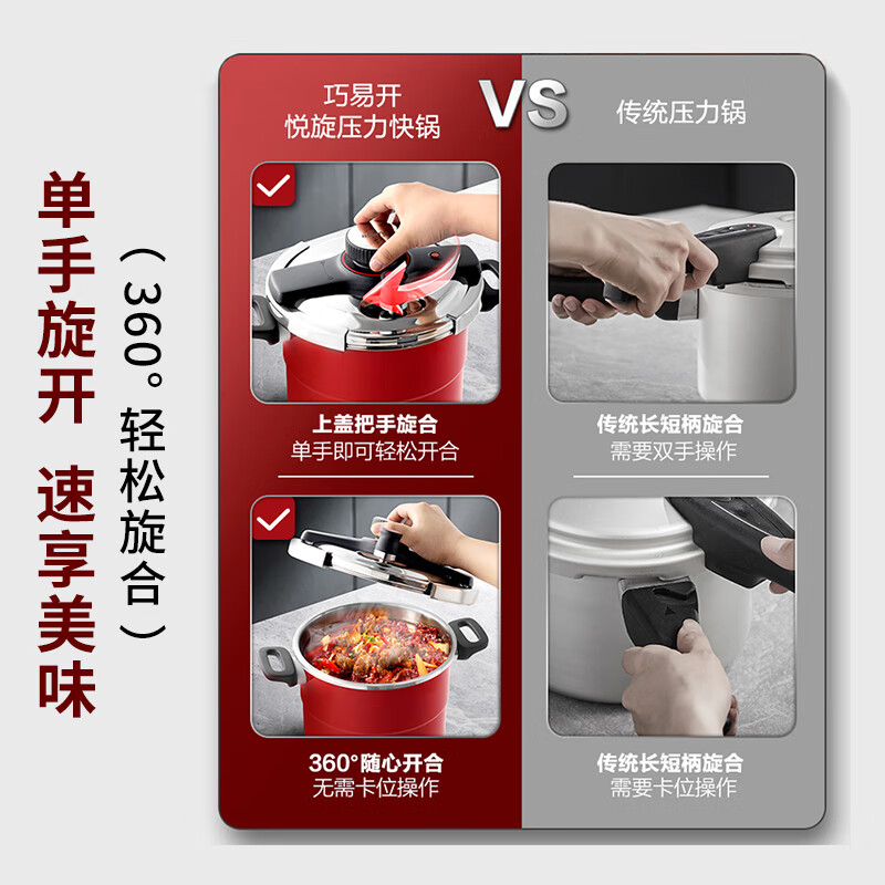 SUPOR 7.2L pressure cooker 22cm red pressure cooker 304 stainless steel stove gift color box