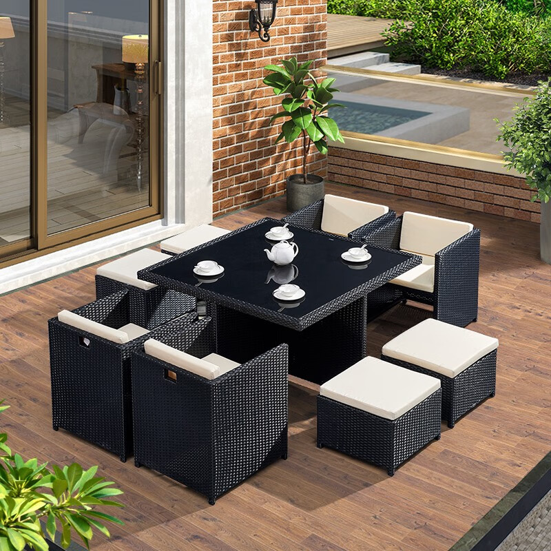 YOUZHITENG Furniture (YOUZHITENG) outdoor tables and chairs, patio balcony rattan chair combination, outdoor leisure sofa, terrace garden waterproof rattan, upgraded aluminum frame 1 table + 4 chairs (flat back chair) + 4 pedals