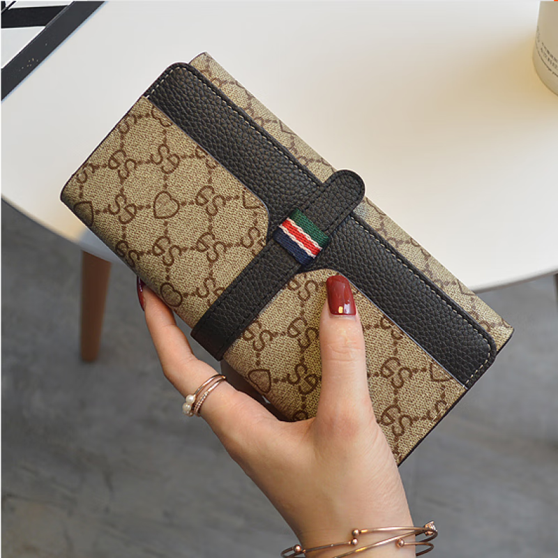 Kuqi Kangaroo Brand Kuqi Bag Women's Bag Chinese Valentine's Day European and American Wallet Women's Long Large Capacity Cowhide Multifunctional Mobile Phone Wallet Trendy Black