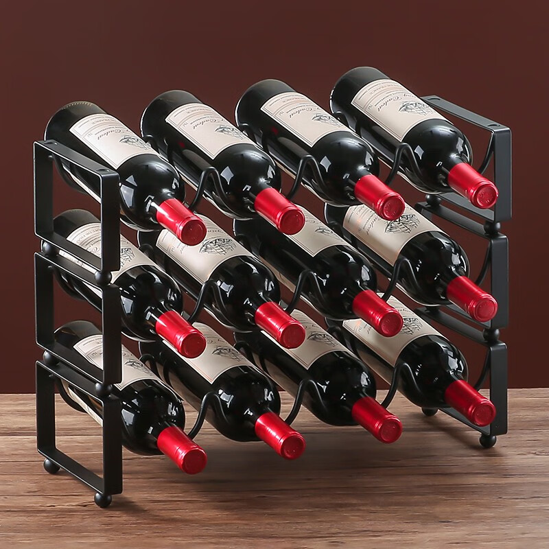 Liexuan Iron Art Red Wine Rack Display Rack Ornaments Home Living Room Metal Slanted Multiple Bottles of Red Wine Wine Rack Iron Art Can Be Superimposed Wine Rack One Layer