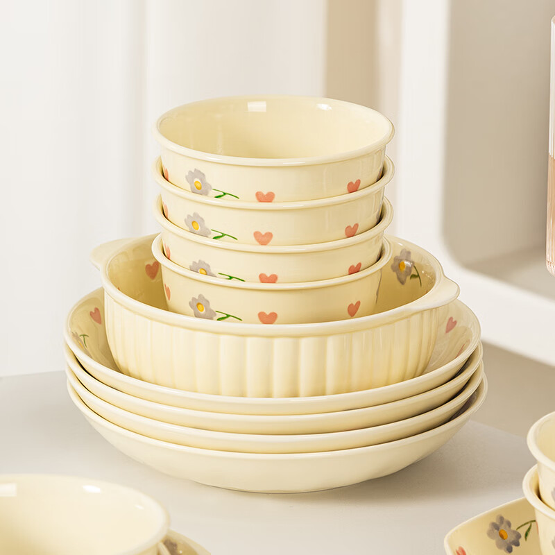 Shangxingzhi is a bowl of rice bowls, dishes, tableware, household cute cream-colored ceramic tableware, bowls, chopsticks, noodles, dishes, dishes, plates, 4.5-inch rice bowl - 1 piece