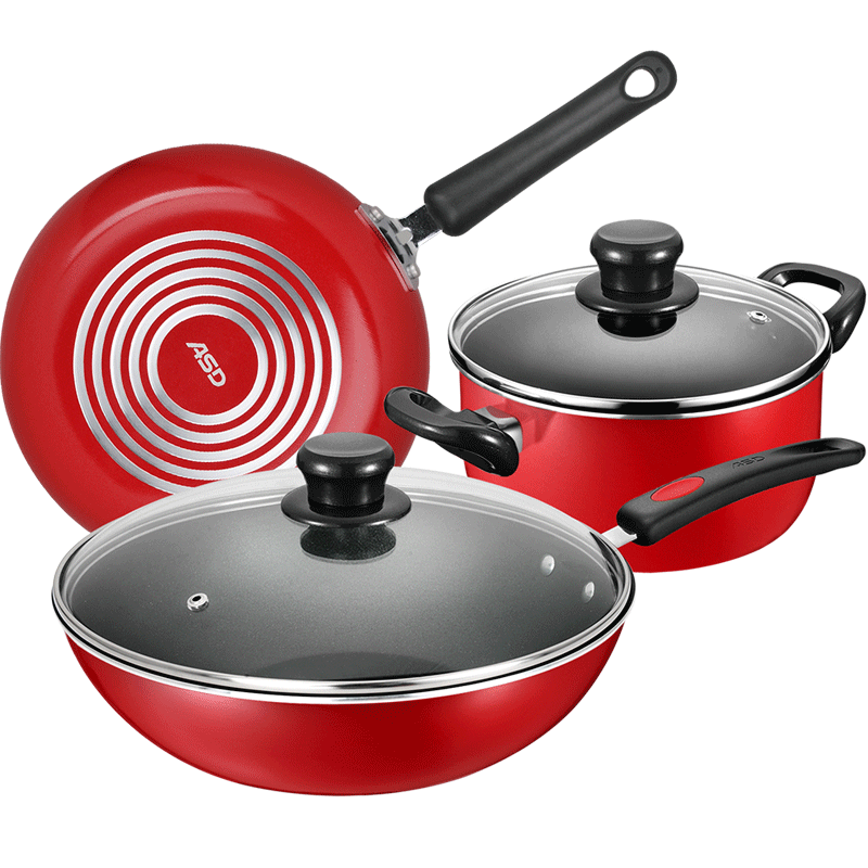 ASD pot set non-stick three-piece non-stick wok pan frying pan soup pot gas open flame PL03G1RWG