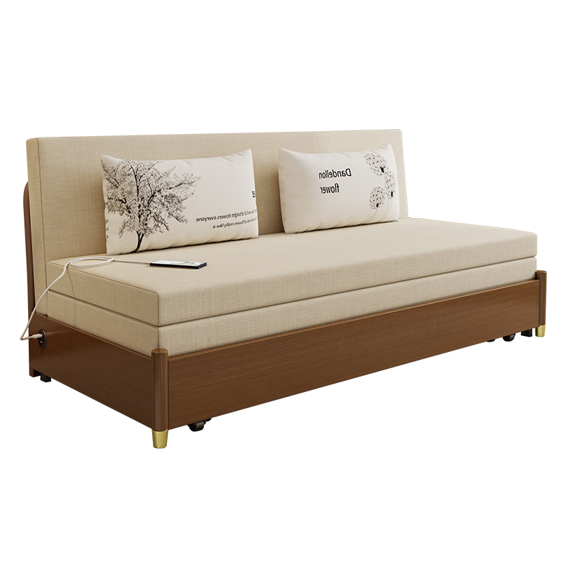 Senna Spring Chinese-style solid wood folding sofa bed all-in-one dual-purpose living room small apartment multi-functional sitting and sleeping single sofa folding bed coconut palm model 185cm*198cm