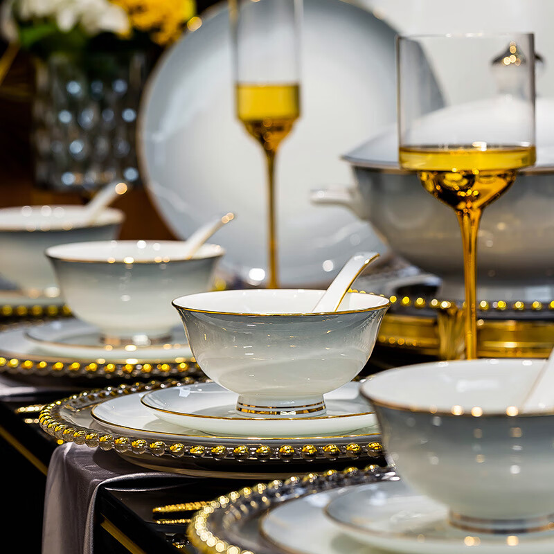 JOVR bowl set high-end tableware set for home Jingdezhen ceramics Nordic style housewarming gift ceramic tableware bowl set for 8 people with soup bowl gift box 40 pieces