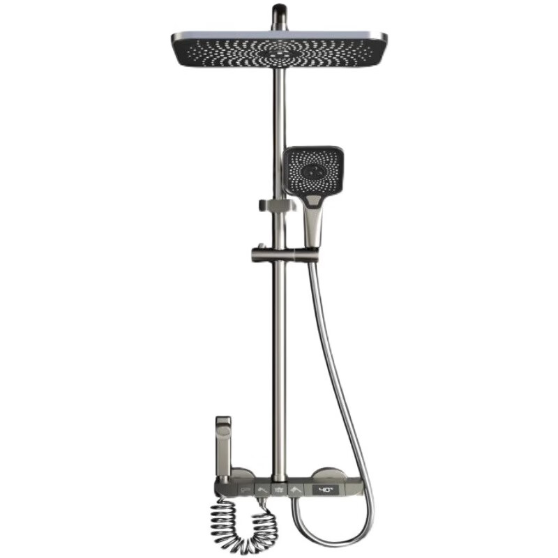 JOMST supercharged shower head set household all-copper constant temperature with ambient light square bathroom lifting bathtub gun gray three-speed universal model