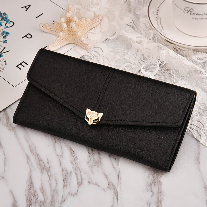 SHU GUO ER multi-color new women's fox long wallet soft surface three-fold contrasting color multi-card slot zipper coin purse 018 maroon