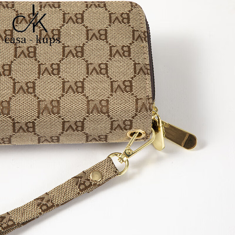 Casa-kupsCK women's bag light luxury simple double zipper wallet long women's clutch large capacity European and American fashion dark coffee color