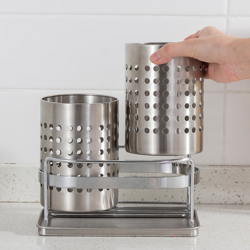 Ou Runzhe kitchen tableware storage basket chopstick cage stainless steel chopstick barrel spoon chopstick drain rack double barrel with chopstick cage stainless steel double barrel cutlery basket with tray