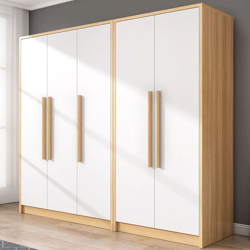 Shuxun door-to-door installation wardrobe modern simple solid wood clothes rail economical simple assembly rental bedroom two doors 80*40*180 warm white + walnut color self-installation
