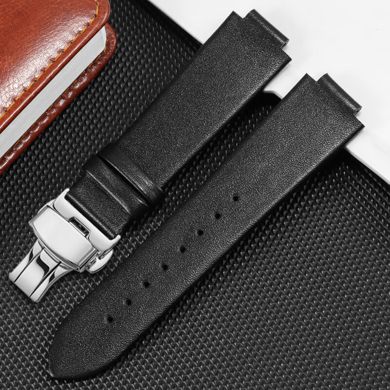 Substitute Citizen protruding mouth leather watch strap GA10531050/AU1065/GA1053 leather watch chain for men and women 16 23mm black-silver butterfly buckle 23*14mm protruding mouth