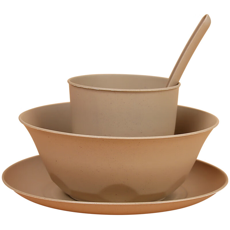 Chulu disposable rice husk tableware four-piece set Kraft paper packaging commercial cups, bowls, spoons and plates four-piece set for barbecue parties regular white four-in-one paper package 50 sets