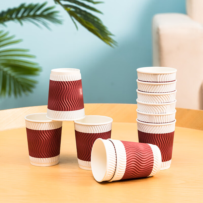 Deli 228ml disposable paper cup/water cup, anti-slip three-layer thickened corrugated, red, 20 pieces