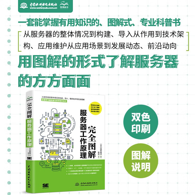 Complete illustration of the working principle of the server. Cloud server books, computer science books, illustrated server introduction. Server knowledge. Server setup, configuration and management. Server development. Al loT big data. RPA technology and server.