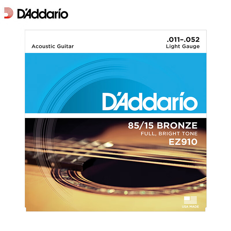 D Addario EZ910 American imported folk guitar carbon steel string set 11-52 brass