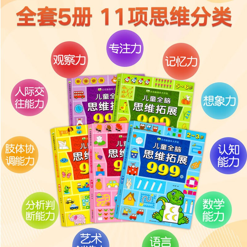 Children's whole-brain thinking expansion training 999 questions 2-3-4-5-6-7 years old children's left and right brain development thinking logic training book children's concentration game book kindergarten small class, middle class and large class potential development educational book hot sale 5-6 years old + 6-7 years old