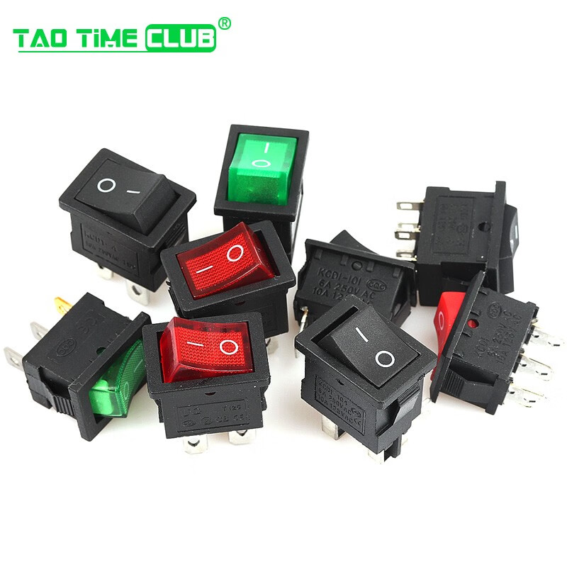 Boat-shaped switch KCD1-101 KCD11 water dispenser electronic scale boat-shaped rocker power button 2 feet 4 feet 3 feet 2 gears red with light copper feet (2 pieces)