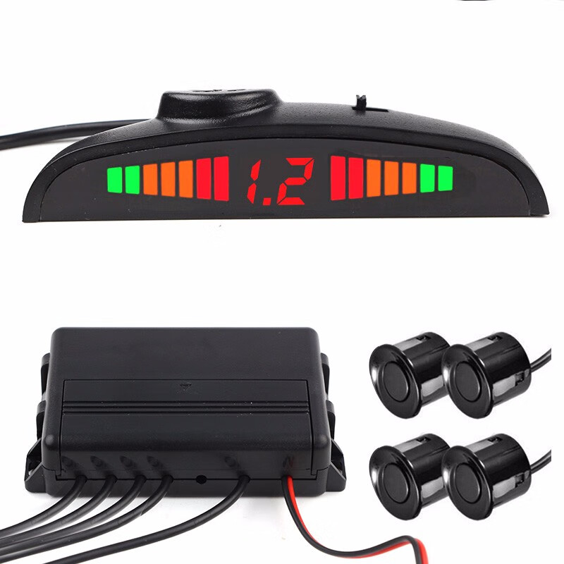 Lutu car reversing radar dual-core host, real voice broadcast, rear 4 probes, LED display parking alarm system, black probes