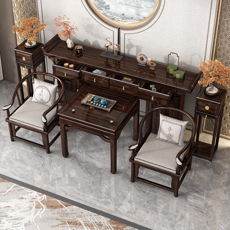 Harmony Home New Chinese-style solid wood offering table altar with raised head case purple gold sandalwood in the central hall six-piece set home living room table entryway strip case/offering table/sacred table (horseshoe leg design) assembly