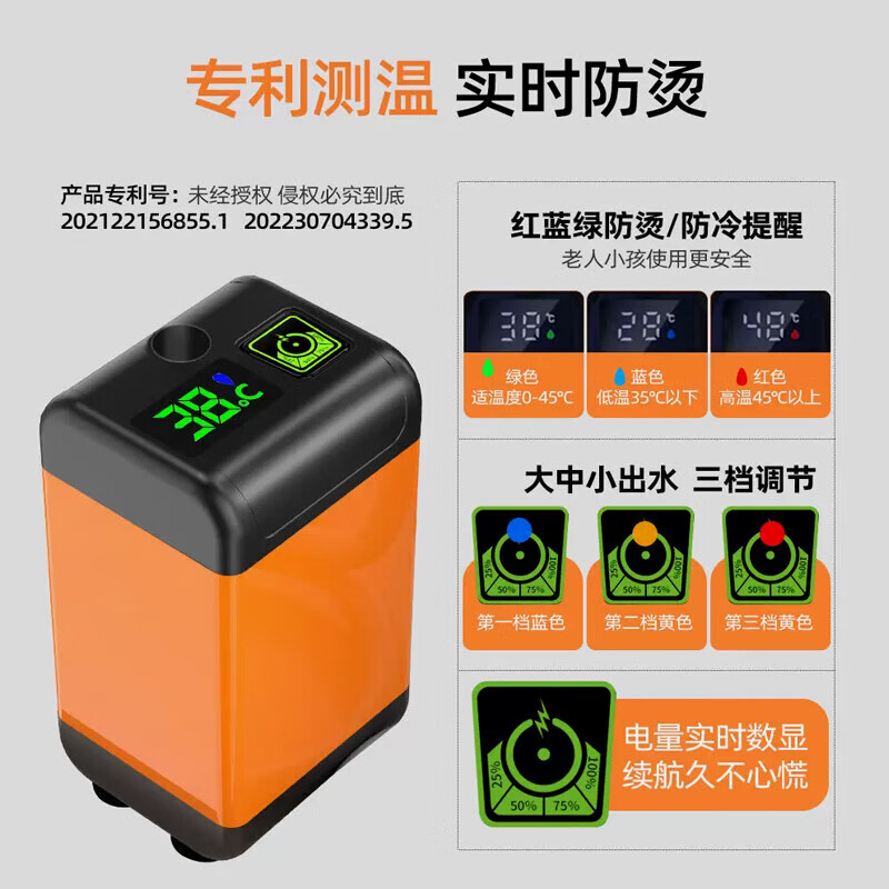 HALODN dormitory bathing artifact, rural electric pump shower, outdoor mobile bathing machine, automatic water absorption, portable electric shower, 6000mAh digital display temperature measurement + three-speed shower, long battery life, strong suction, silent design