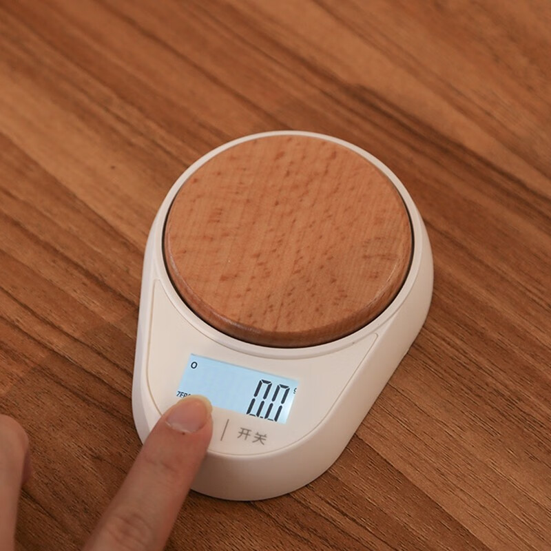 Kitchen scale, electronic tea scale, mini tea scale, gram electronic scale, high-precision small kitchen gram scale, minimalist household medicine scale, minimalist tea scale - white + beech wood tea scale