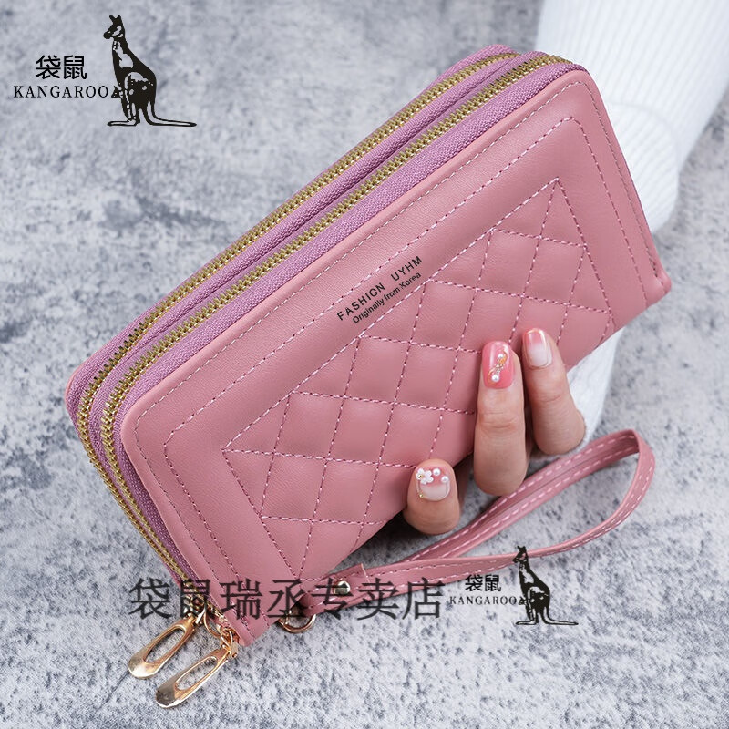 Kangaroo Wallet Women's 2023 New Long Style Women's Hand-held Korean Style Casual Mobile Phone Bag Double Zipper Wallet Large Capacity Card Holder Black