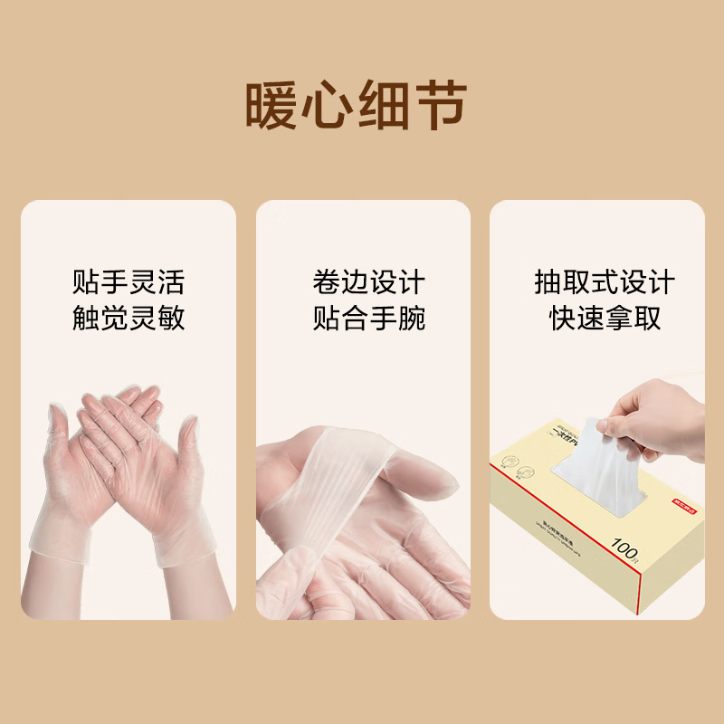Made in Tokyo, disposable gloves PVC food grade thickened kitchen barbecue camping household cleaning M code 100 pieces