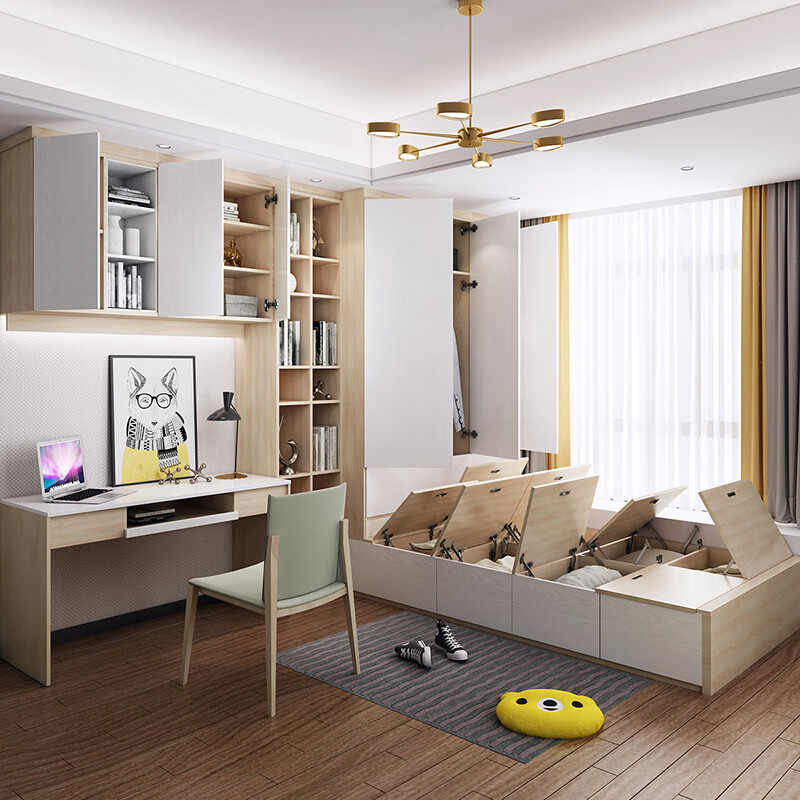 Sophia tatami bed, storage box, bed and wardrobe integrated, second bedroom study, teen room lift desk, bed cabinet customization, privilege deposit