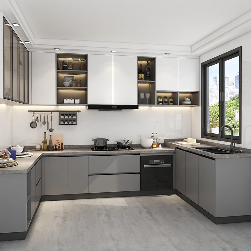 PIANO kitchen cabinets, stove, integrated quartz stone countertops, cabinets, whole house customization, whole cabinet customization, customization prepayment