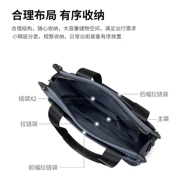 Golf (GOLF) business briefcase men's handbag multi-compartment vertical shoulder crossbody bag ipad bag casual men's bag gray blue