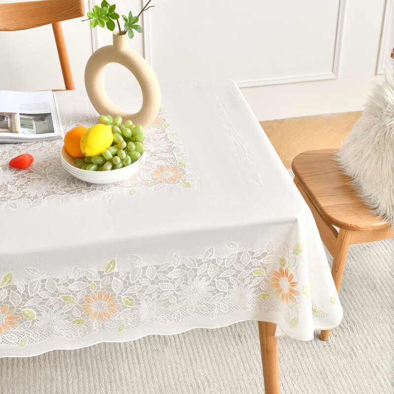 MEIWA tablecloth waterproof, oil-proof, anti-scalding lace rectangular tablecloth coffee table cloth tablecloth table mat 130*180cm orange