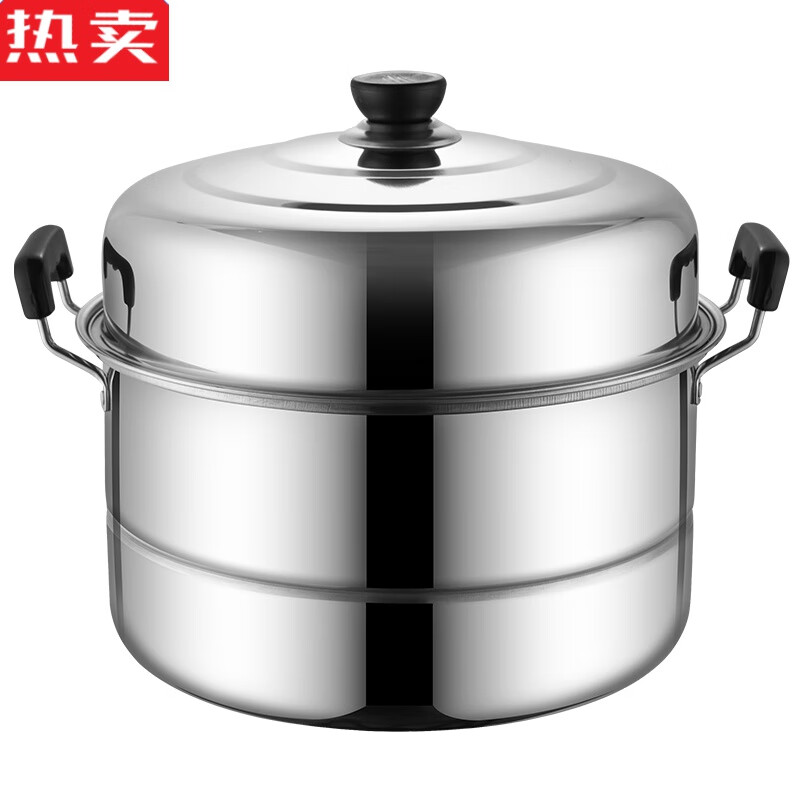 Tuojin German imported quality thickened stainless steel household steamer two-layer large commercial soup pot double-layer steamed bun steamed buns extra thick upgraded double layer 40cm collect and purchase gifts