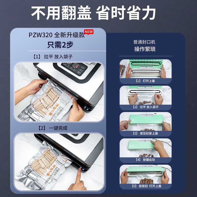 ShineYe Press-free commercial bag-free vacuum sealing machine Wet and dry vacuum packaging machine Food preservation machine Fully automatic plastic sealing machine Main picture video model PWZ320A Press-free + foot pedal / sealing width 32 cm 6mm