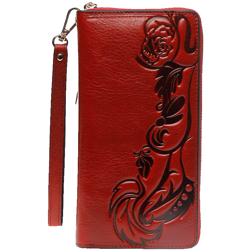 Sephoron Genuine Leather Long Zipper Wallet Women's 2026 New Genuine Leather Handbag Valentine's Day Mobile Phone Soft Cowhide Hand Wallet Red