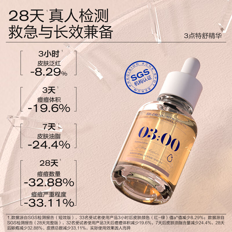 Big Water Drops Stay Up Night Essence Stay Up Night Repair, Translucent, Acne, Closed Mouth, Oil Control, Soothing, Smooth and Delicate 1ml*3 Trial Pack