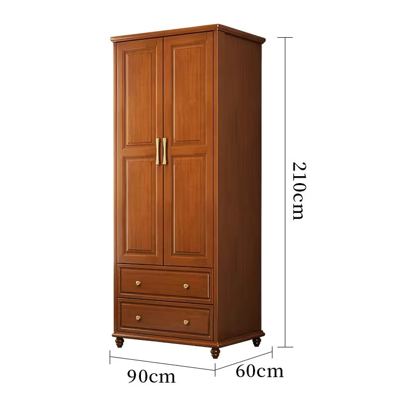 Fanxingze new Chinese style solid wood wardrobe wardrobe small apartment modern simple bedroom double door wardrobe storage cabinet small wardrobe two doors 90cm walnut color