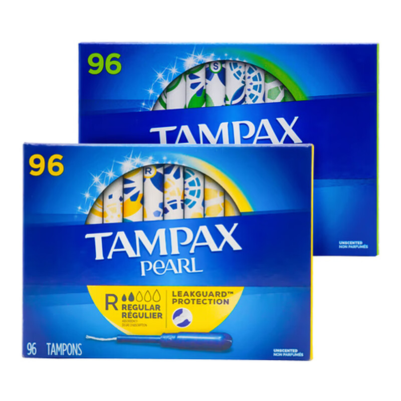 Tampax Canada long duct tampons in two boxes (normal 96 pcs/high flow 96 pcs)