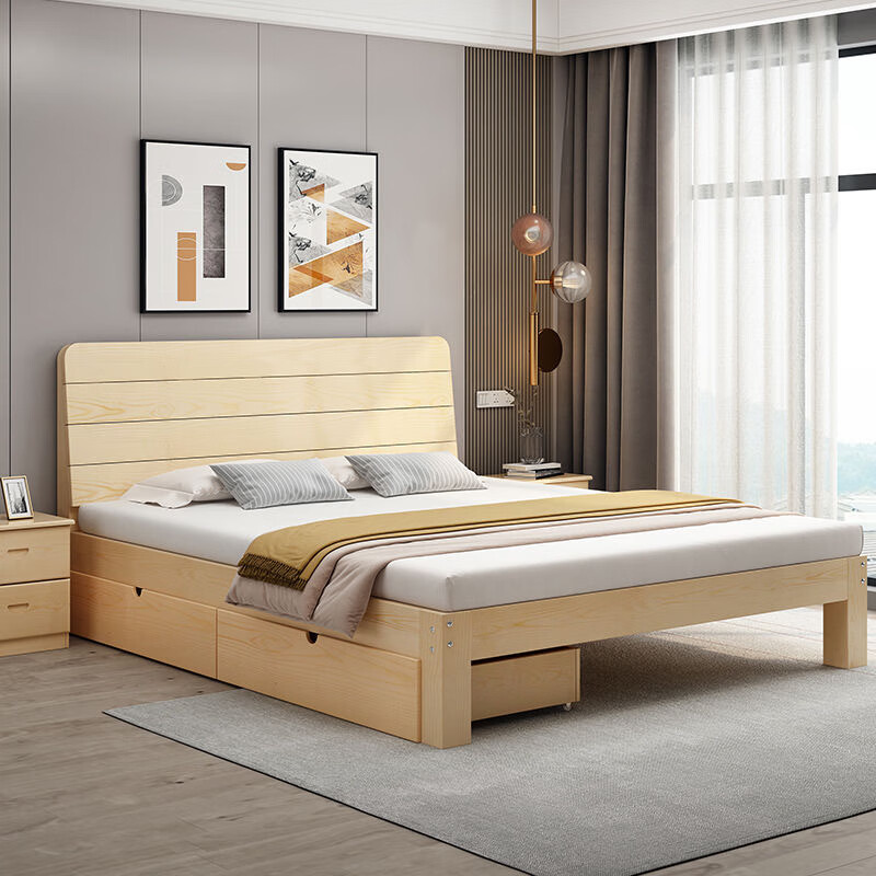 Zhutuo solid wood bed double bed 1.8 meters 2 meters 1.5 meters modern simple rental house simple single bed home wooden bed breathable 30 high | bare bed. Store manager recommended 1800mm*2000mm