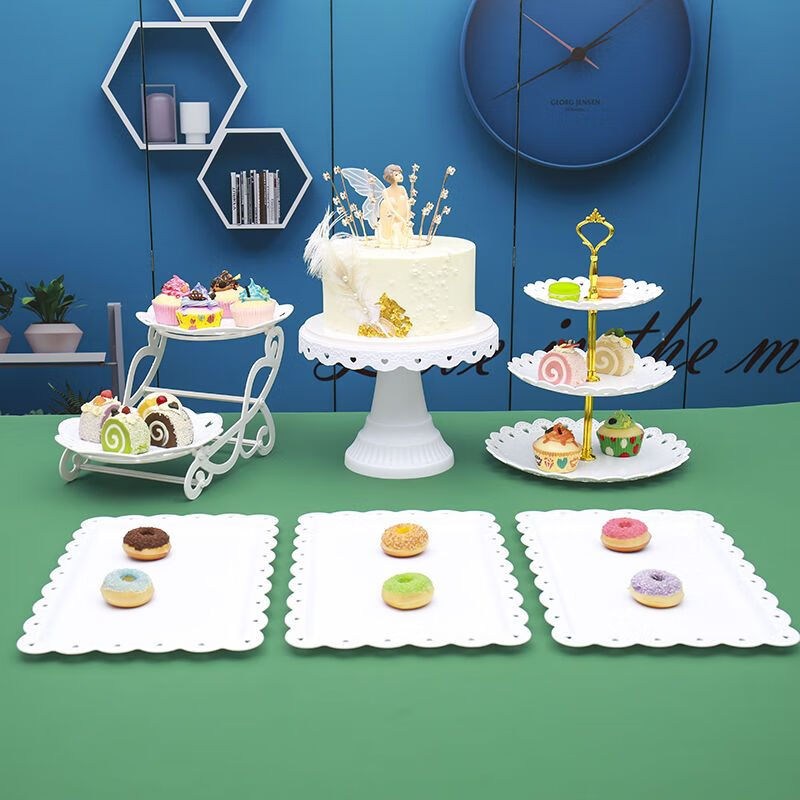 Lingyunhe Dessert Table Display Stand Afternoon Tea Dessert Stand Tea Break Setup Dessert Candy Plate Cake Tray Set Plastic Six-piece Set European Dessert Table Set 1 Set