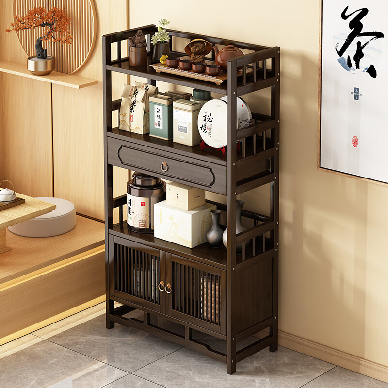 Yusenyi Xinjiang free shipping tea cabinet tea cabinet storage rack tea cabinet tea table table side cabinet tea tea set storage storage cabinet walnut color two-layer mid-draw 50 long fence style double door