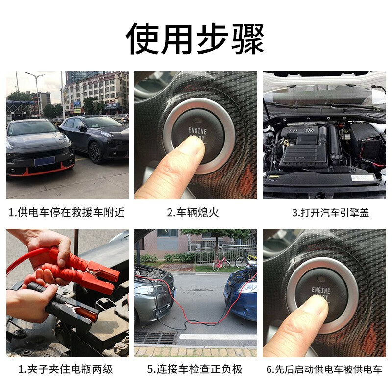 Jumu car battery wire and fire wire, battery wire, pure copper cross-river dragon clip, truck power connection line, emergency start power cord, all copper thickened car fire wire, 4 meters 2500A with current protector (full vehicle series)