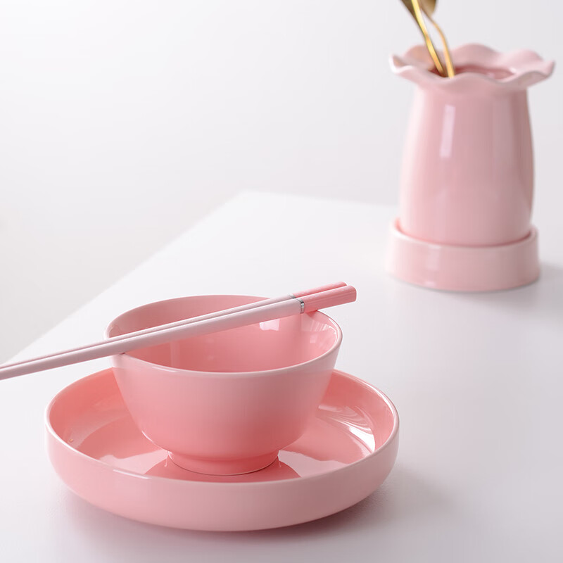 Meal-sharing bowls and plates, household one-person, one-color utensil set, chopsticks and spoons, courtyard area specializes in 64 ceramic rice, 6 colors, 1 set each, 4 points, 8-inch bowls, plates and chopsticks set